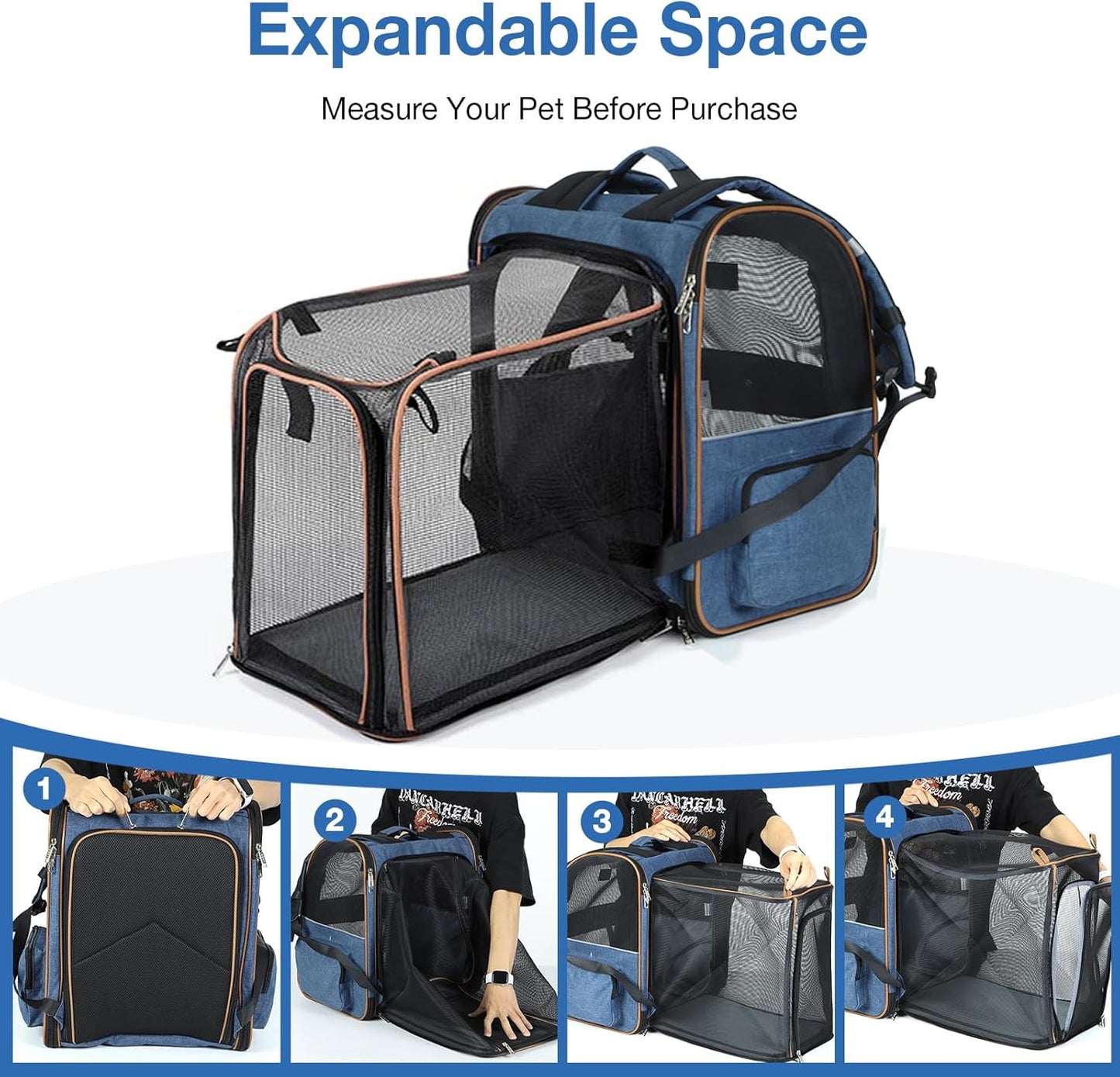 Lekespring Cat Bag, Expandable Cat Backpack Carrier for Small Dogs Medium Cats Fit Up to 18 Lbs, Dog Backpack Carrier, Foldable Pet Backpack Carrier for Travel, Hiking, Outdoor Use (Grey)