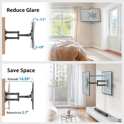 Full Motion TV Monitor Wall Mount Bracket Articulating Arms Swivels Tilts Extension Rotation for Most 13-42 Inch LED LCD Flat Curved Screen TVs & Monitors, Max VESA 200x200mm up to 44lbs by Pipishell
