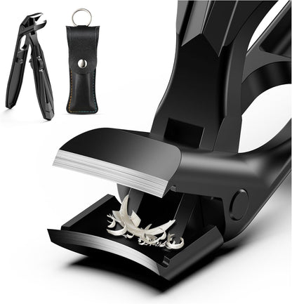 FERYES Angled Head Long Handled Toenail Clipper for Seniors - Large Wide Jaw Nail Clipper with Catcher for Thick Nails - Easier Trimming, Ergonomic Design (Black)