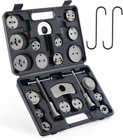 Orion Motor Tech 24pc Brake Caliper Compression Tool Set, Heavy Duty Brake Piston Compressor and Wind Back Tool Kit for Brake Pad Replacement, Universal Disc Brake Caliper Set with Blue Case