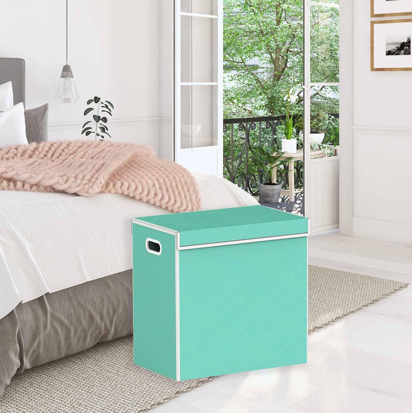 SimpleHouseware Double Laundry Hamper with Lid and Removable Laundry Bags, Beige