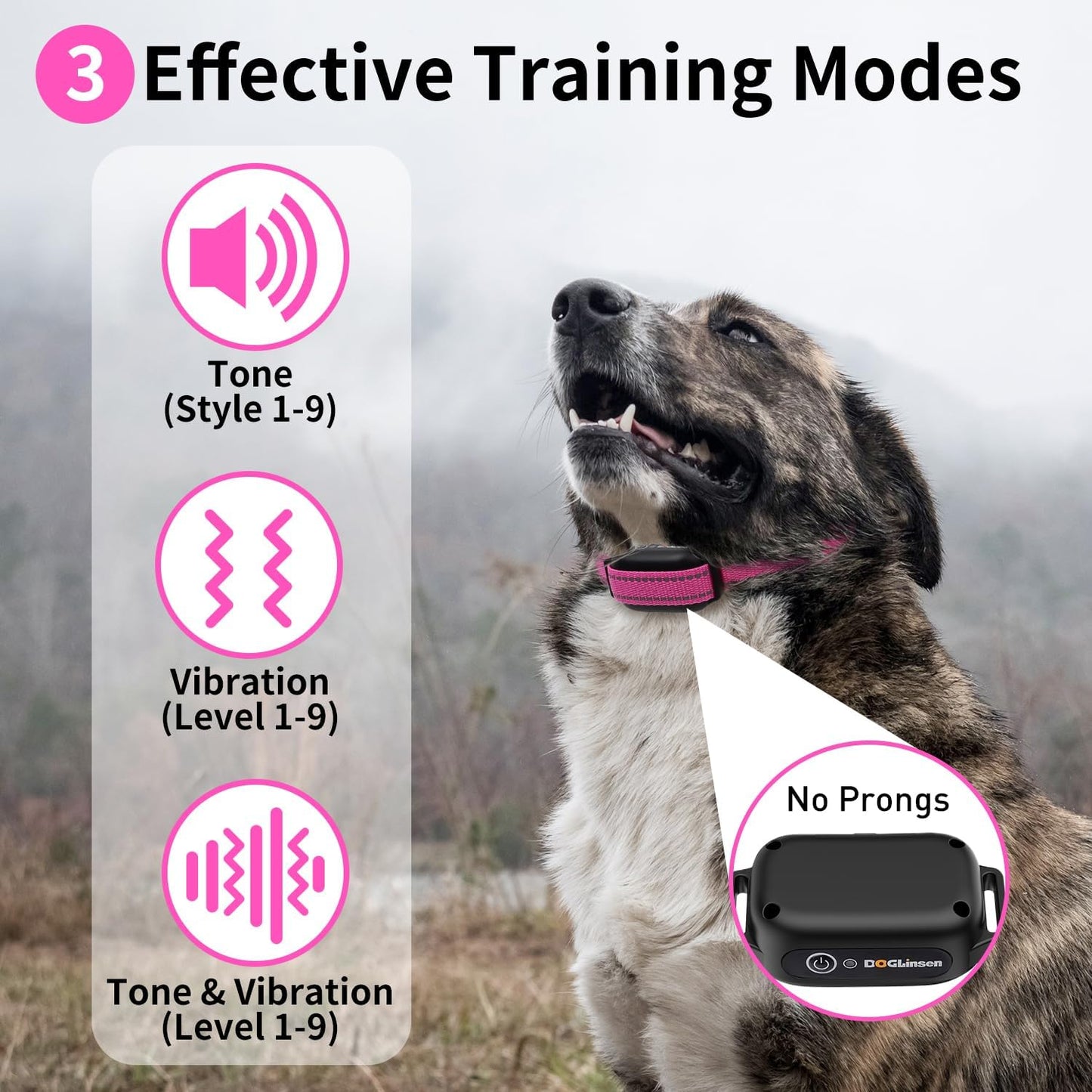 DOGLinsen No Shock Dog Training Collar with Remote 3300ft Range, Vibrating Dog Collar, Vibration Collar for Small Medium Large Dogs, 9 Style Tones and Vibration Collar