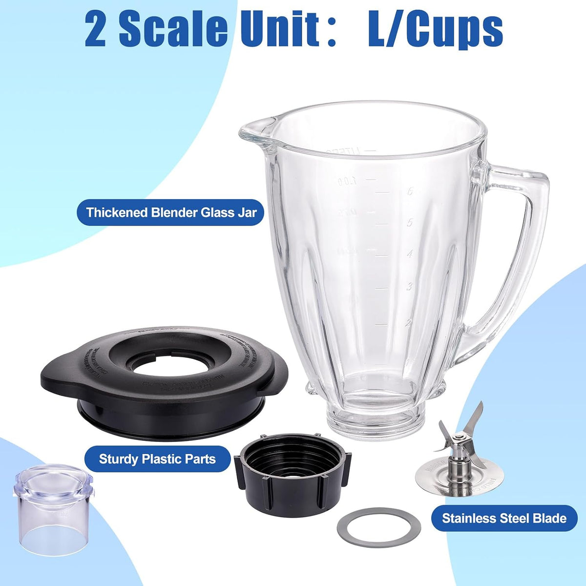 6 Cup Blender Glass Jar Replacement Parts with Blade & Lid for Oster Osterizer NOT fit Pro Master or Versa Models