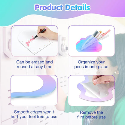 MoKo 10Pcs Locker Accessories for Girls, Back to School Supplies | Includes an acrylic board, locker mirror, eraser, pen holder, 2 marker pens and 4 round magnets for metal surfaces.
