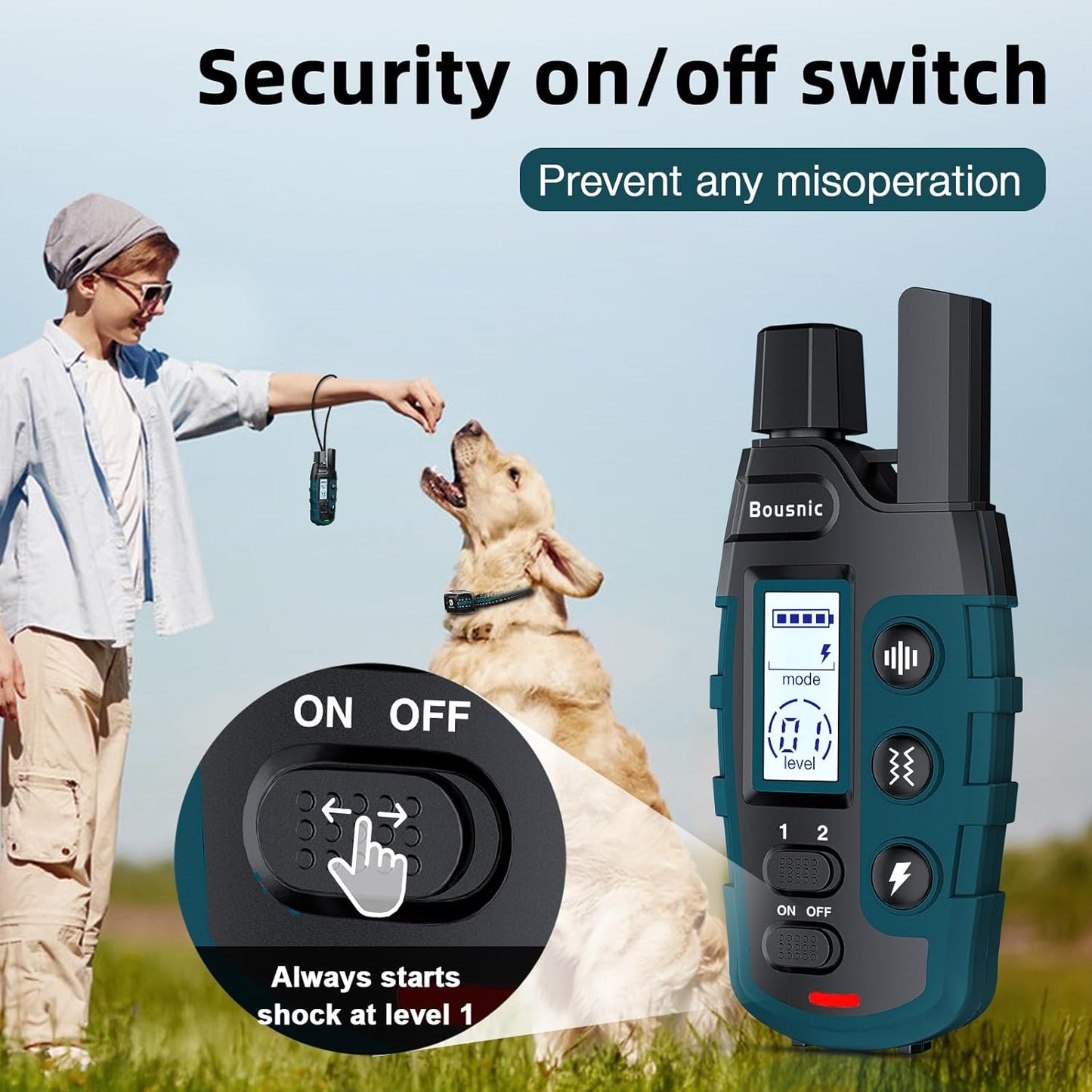 Bousnic Dog Shock Collar - 3300Ft Dog Training Collar with Remote for 5-120lbs Small Medium Large Dogs Rechargeable Waterproof e Collar with Beep (1-8), Vibration(1-16), Safe Shock(1-99) (Orange)