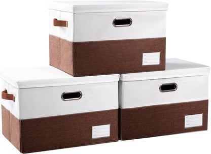 PRANDOM Large Foldable Storage Bin with Lid [1-Pack] Linen Fabric Decorative Storage Box Organizer Containers Basket Cube with Handles Divider for Bedroom Closet Office Living Room (17.7x11.8x11.8")
