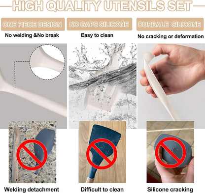 Silicone Kitchen Cooking Utensils Set, Umite Chef 22Pcs Heat Resistant Kitchen Utensils, Spatula, Spoon, Whisk, Dishwasher Safe Kitchen Utensil Gadgets Tools Set for Nonstick Cookware(Khaki)