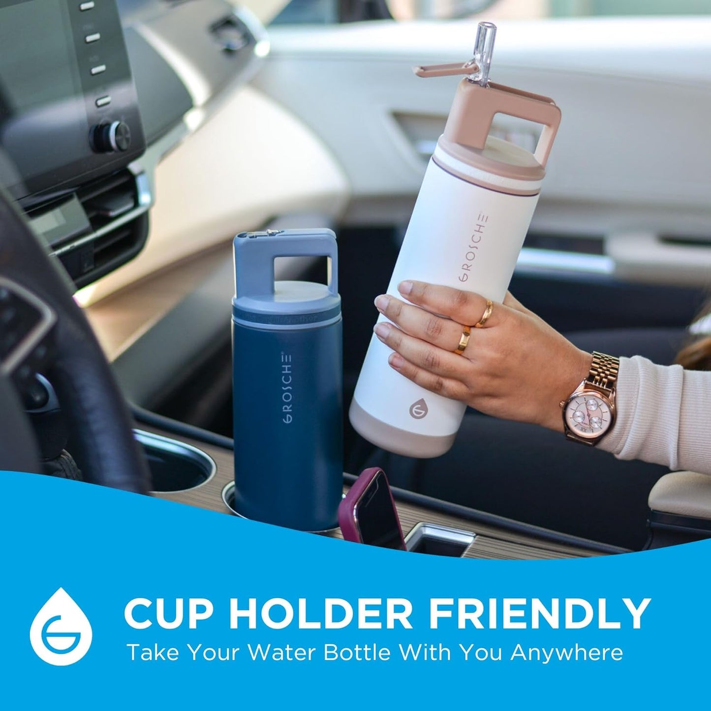 GROSCHE Alpine Flip 'N Sip 16oz Insulated Water Bottle - Stainless Steel, Leakproof Flask with Straw - Perfect for Gym, Travel, Sports & Outdoor Use, Canadian Brand! - 16 fl. oz, Scuba Blue
