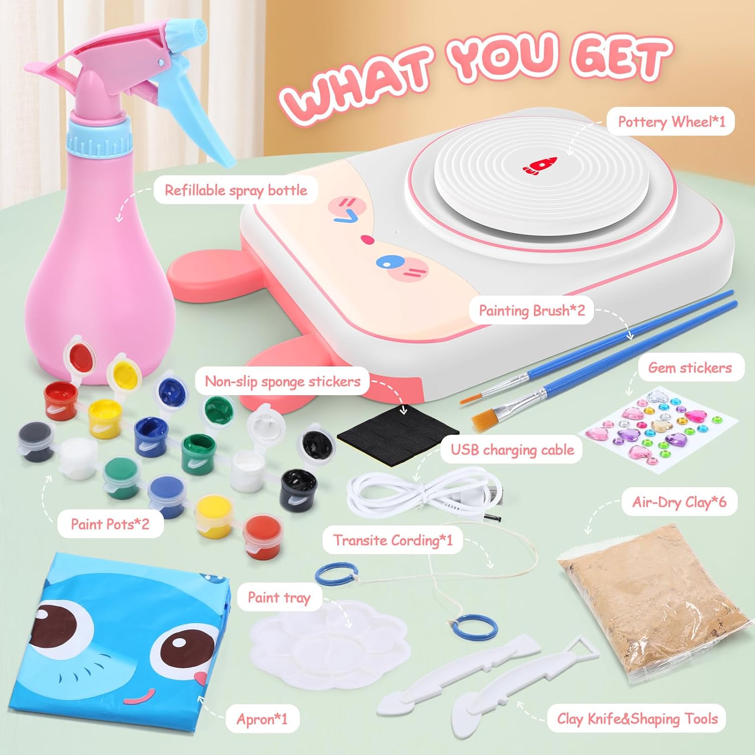 Skirfy Kids Pottery Wheel & Clay Sculpting Kit – DIY Arts & Crafts Set with 6 Modeling Clays, Painting Tools, and Accessories, Creative Gift for Boys and Girls Ages 9-12 - PuriLite