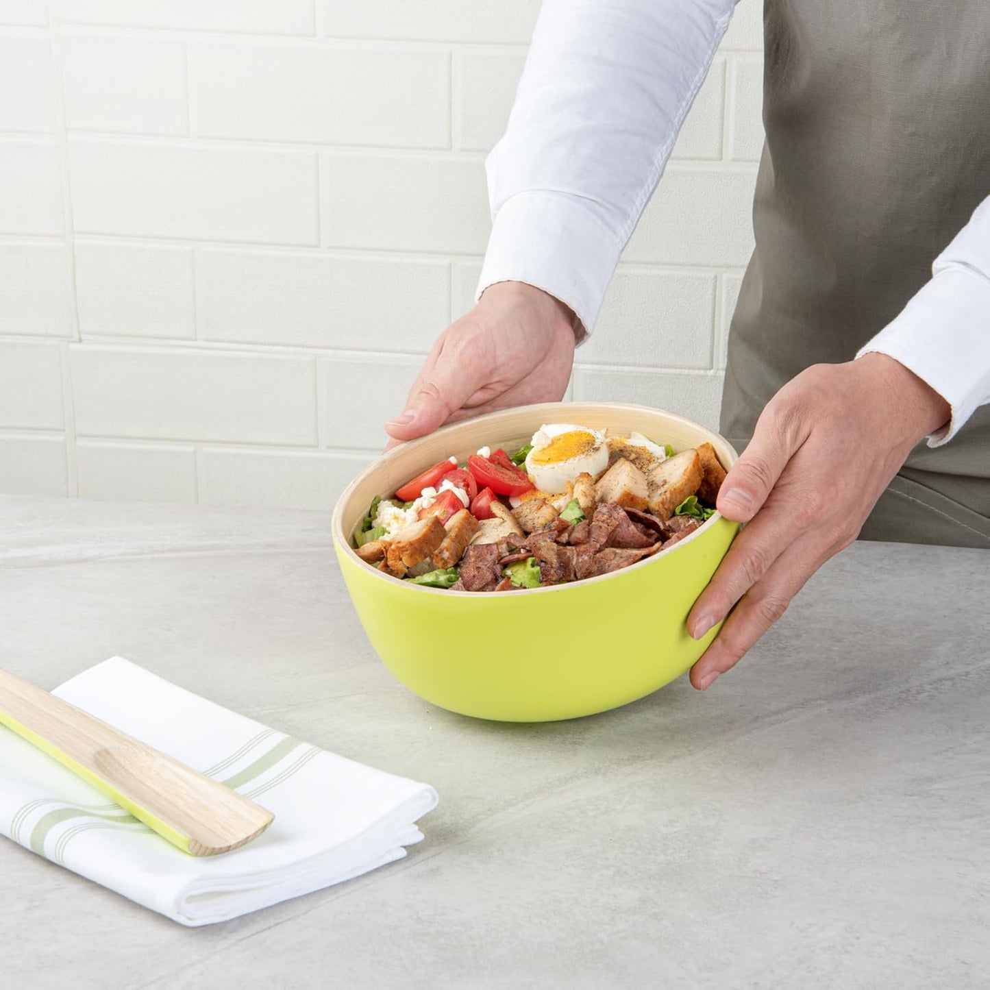 Restaurantware-Bambuddha 51 Ounce Extra Large Salad Bowl, 1 Heavy-Duty Round Salad Bowl - Sustainable, Reusable, Blue Bamboo Serving Dish, for Serving Salads, Fruits, and Appetizers