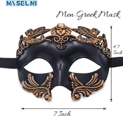 MYSEUNI Masquerade Mask for Couple - Roman Greek Man Mask & Venetian Metal Women Mask for Masquerade Ball Mardi Gras