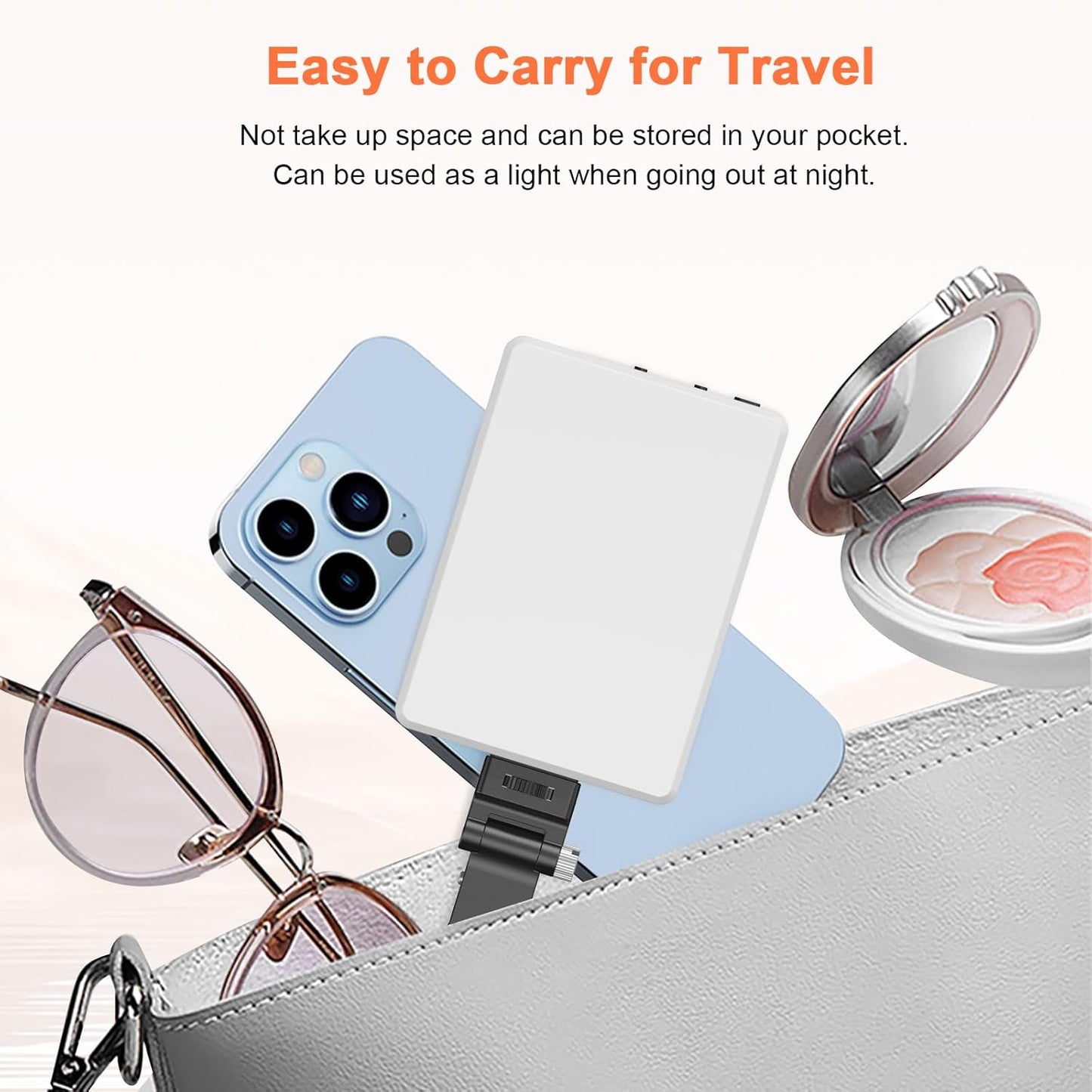 TONEOF Portable Selfie Light,Rechargable 60 LED Phone Light with Clip & Double 1/4" Screw Hole,2500k-9000K Dimmable Camera Light for iPhone,Android,Laptop,Tablet,Selfie/Video Conference