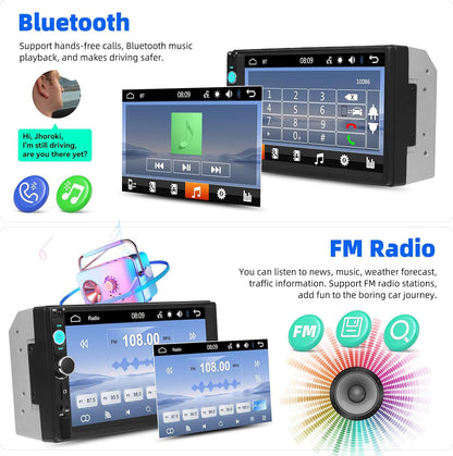 Universal Double Din Car Stereo 7 inch Touchscreen Radio with Mirror Link FM Receiver Multimedia Player Head Unit Bluetooth EQ USB TF AUX+ 12 LED Backup Camera MIC