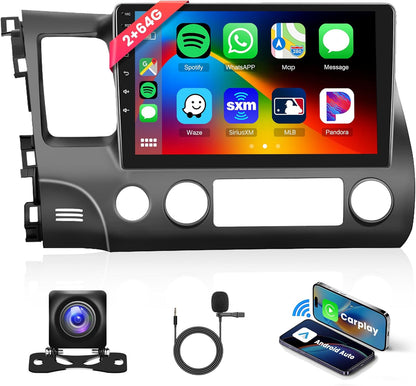 8 Core 6G 128G Android Car Stereo for Honda Civic 2006-2011 Wireless Carplay Android Auto, 10.1’’ Touchscreen Car Radio with Bluetooth GPS Navigation WiFi Mirror Link FM/RDS DSP AHD Backup Camera SWC