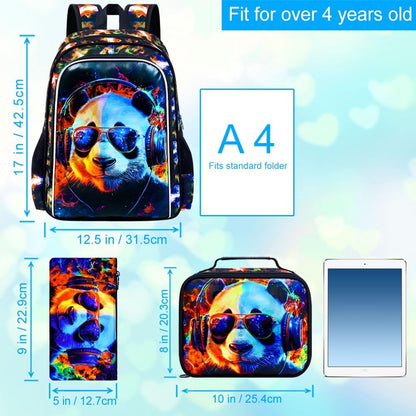 3pcs Backpack for Boys and Girls, 16” Kids Kindergarten Bookbag with Lunch Box, Cute Elementary Backpacks for Boy Girl