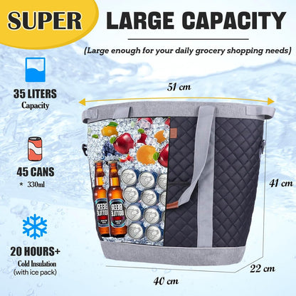 INSMEER Extra Large Tote Cooler Bags - 45 Cans/35L, Collapsible Soft Side Cooler with Shoulder Strap, Leakproof/Waterproof/Insulated/Reusable Grocery Bag for Beach, Camping, Travel, Grocery Shopping
