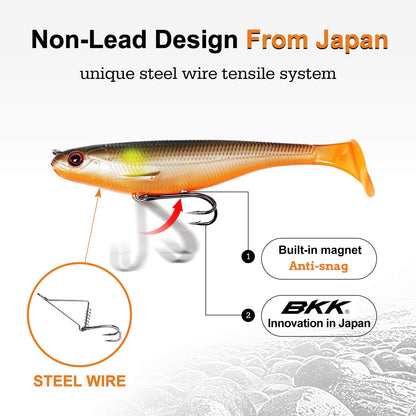 TRUSCEND Easy Catch Pre-Rigged Soft Lures, Unique Vibrating Swim Action and Trembly Sinking Move for More Bites, Amazing Soft Swimbait for Family Fishing, Fishing Lures for Bass Trout Crappie Walleye