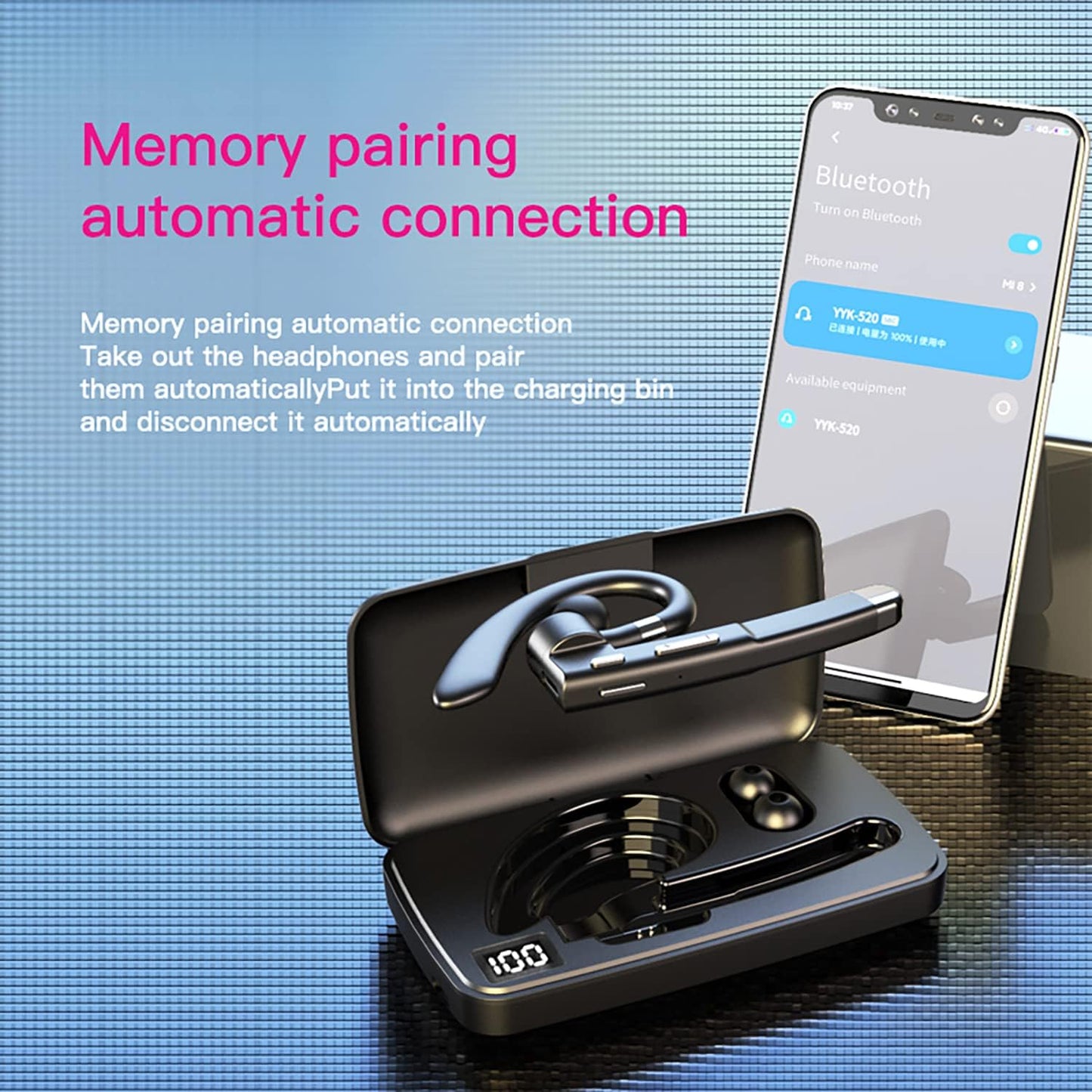 Bluetooth Headset V5.1, Bluetooth Earpiece for Cell Phones with Mic Noise Cancelling, Waterproof Hands-Free Earphones Wireless Headphone, for Business/Office/Driving Compatible with Android/iPhone
