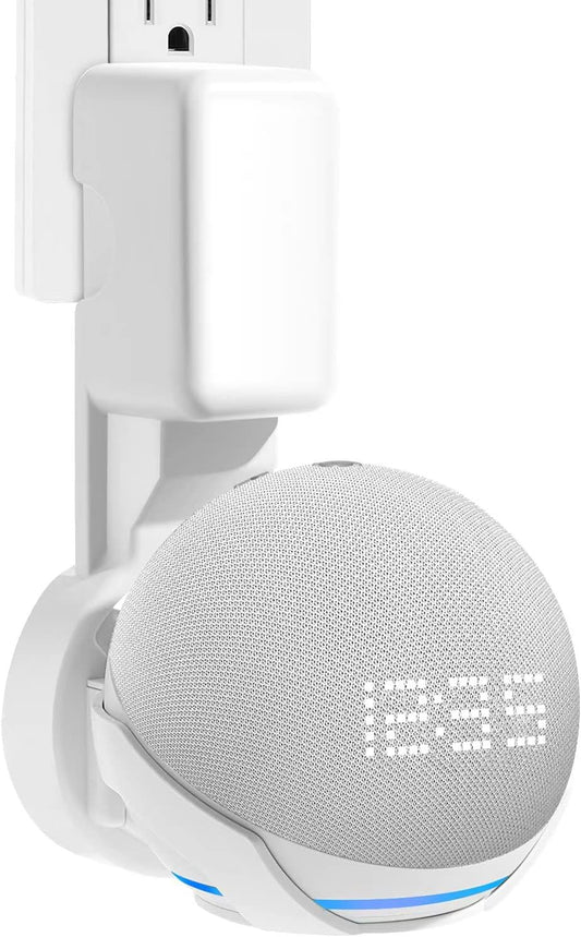 ZUOLACO Wall Mount Holder for Echo Dot 5th Generation, Outlet Wall Mount Stand for Echo Dot 5th/4th Gen, No Screws or Drilling Needed, Space-Saving Dot Accessories with Cable Hidden Storage, White