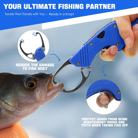 YZT High Strength Fish Gripper, Heavy Duty Stainless Steel Fishing Lip Grabber, Easy to Catch Fish,160g Portable Outdoor Men's Fishing Tools Gift,50 Pound Fish Grabber for Freshwater Saltwater - PuriLite