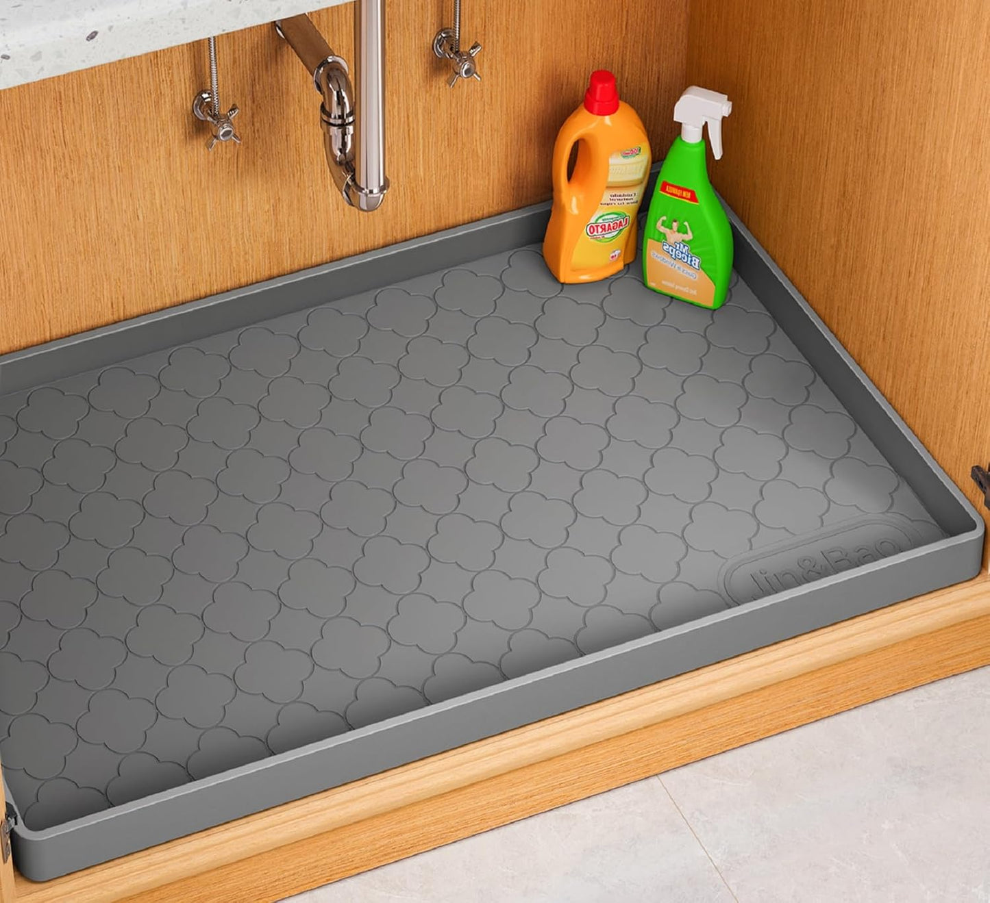 Jin&Bao Waterproof Under Sink Mat 37x19 for Kitchen and Bathroom, Thicken Kitchen Shelf Liner and Cabinet Protector, Organizer and Storage, Silicone Drip Tray, Pet Food Mat, Coffee Mat, Shoe Mat