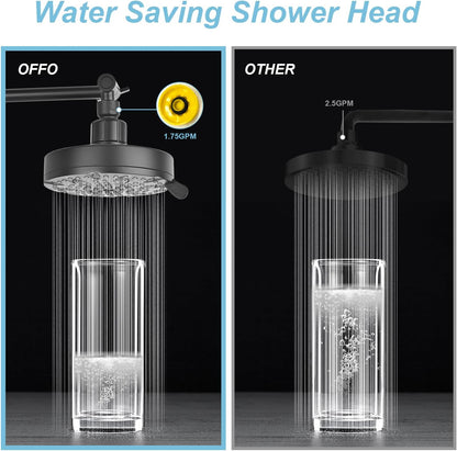 OFFO Shower Head, High Pressure Shower Head with Pause Mode, 9 Mode Fixed Showerheads for Strong Water Flow & Relaxing Shower Experience,Brushed Nickel