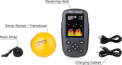 Venterior Portable Rechargeable Fish Finder Wireless Sonar Sensor Fishfinder Depth Locator with Fish Size, Temperature, Bottom Contour, Color Display - PuriLite