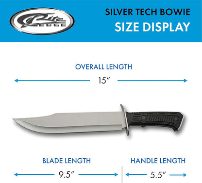 SZCO Supplies 15" Outdoor Survival Silver Tech Bowie Blade Knife, 211515-SL