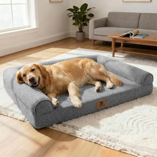 Sytopia 42 Inch Indestructible Dog Beds for Large Dogs, Big Chew Proof Orthopedic Egg Crate Foam Pet Bed with Washable Removable Cover and Anti-Slip Bottom, Great Gift for Pets, Grey