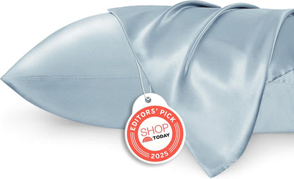 Bedsure Satin Pillow Case Queen Size 2 Pack, Similar to Silk Pillow Cases, Silky Pillowcase Covers with Envelope Closure, Room Decor Valentine Gifts for Women Men, Grey, 20x30 Inches