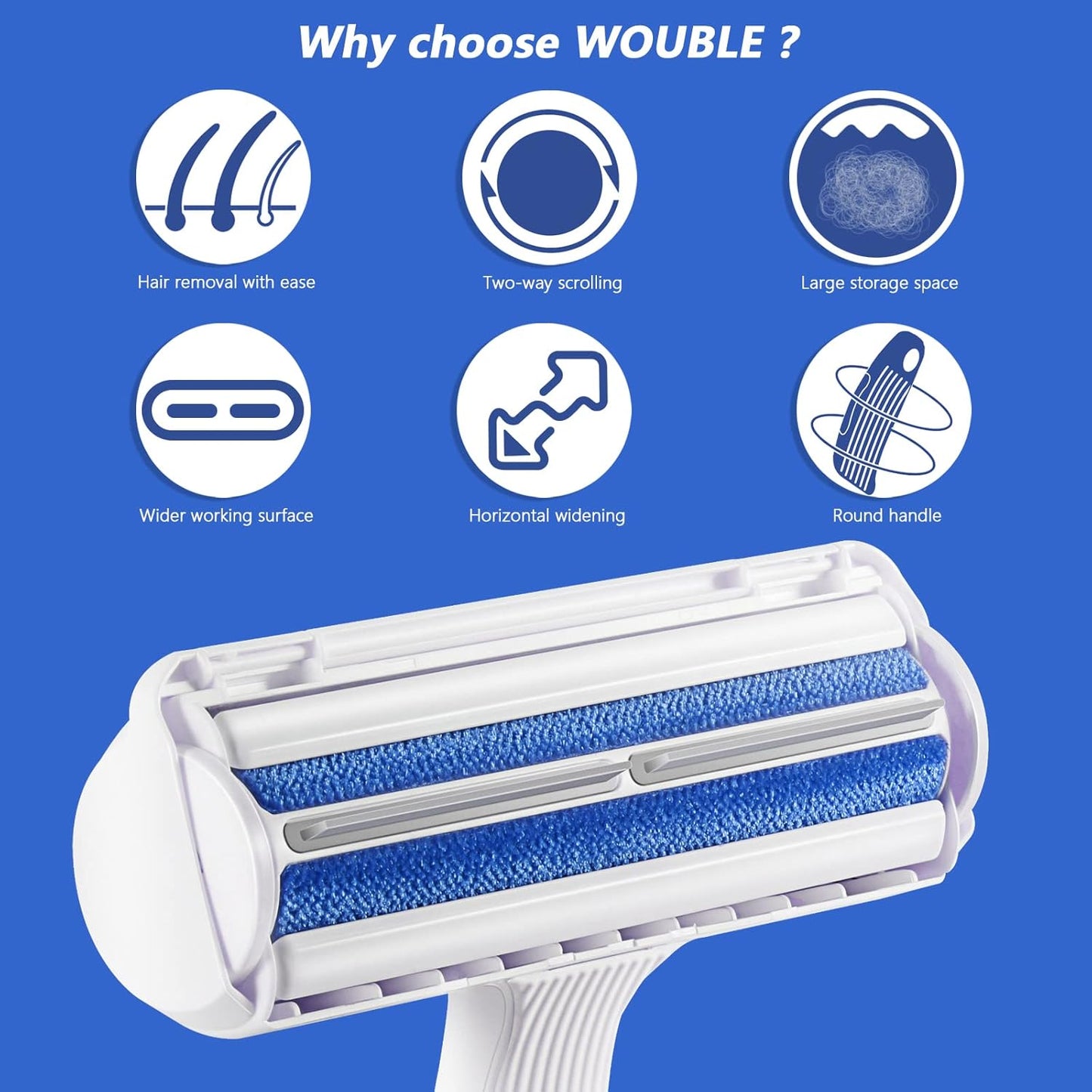 Wouble Pet Hair Remover Roller, Reusable Lint Roller for Pet Hair,Self Clean Dog Cat Fur Removal Brush, from Carpet, Furniture, Rugs, Laundry, Bedding, Sofa-White