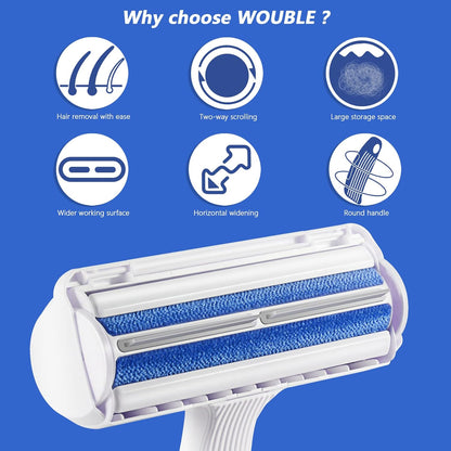Wouble Pet Hair Remover Roller, Reusable Lint Roller for Pet Hair,Self Clean Dog Cat Fur Removal Brush, from Carpet, Furniture, Rugs, Laundry, Bedding, Sofa-White