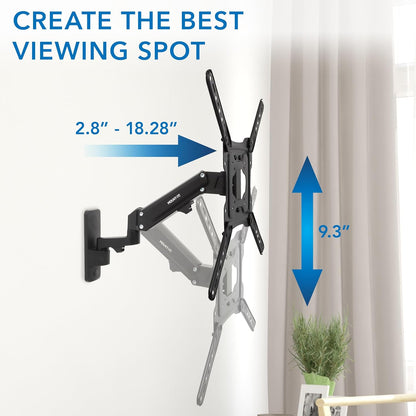 Mount-It! Height Adjustable TV Wall Mount - Full Motion, Pull Down and Vertical Adjustment, Fits 23-55 Inch Screens, Max VESA 400x400mm, Swivel and Tilt Capabilities, 50.6 Lbs Capacity