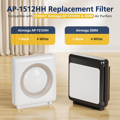 AP-1512HH Air Purifier Replacement Filter Set for Coway Airmega AP-1512HH and and Airmega 200M air Purifier, 2 HEPA and 6 Carbon Filters Compared to Part #3304899