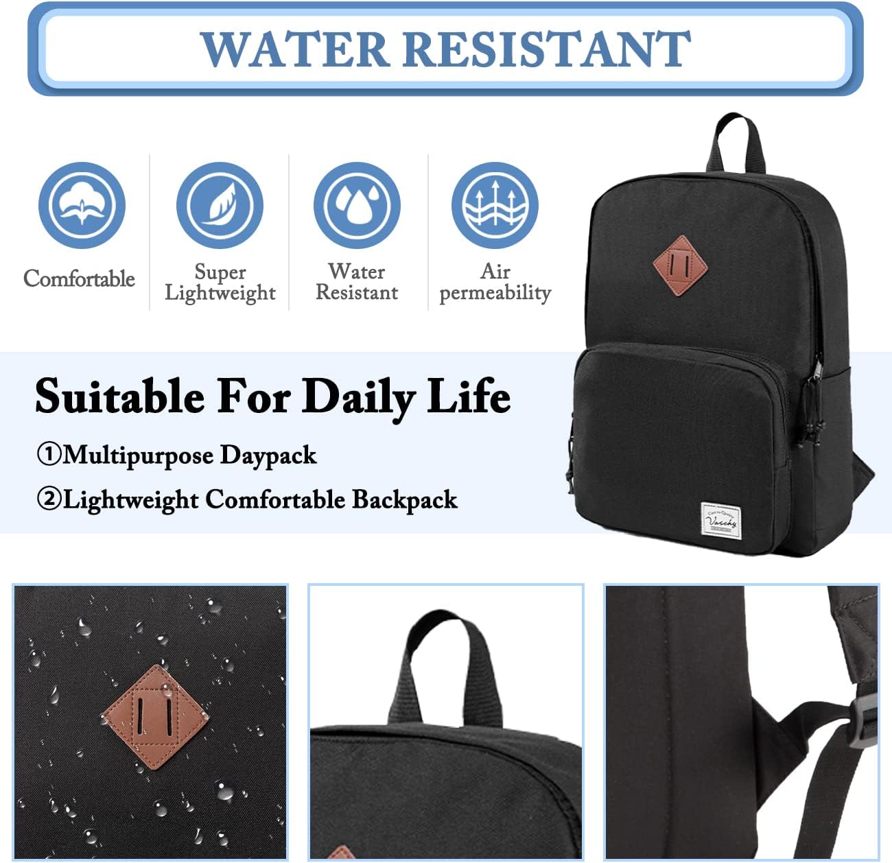 VASCHY Lightweight School Backpack for Women with Sleeve for 14" Laptop