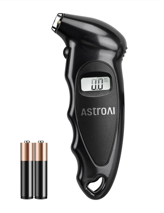 AstroAI Digital Tire Pressure Gauge with Replaceable AAA Batteries, 150 PSI 4 Settings Industrial Tire Gauge for Car Truck Bicycle Backlit LCD Non-Slip Grip Car Accessories(Black)