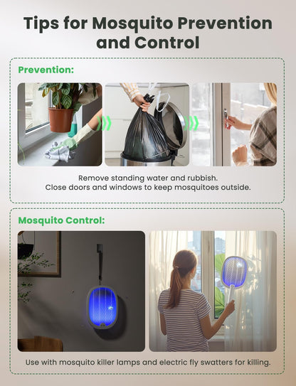 YISSVIC Bug Zapper Racket 4000 Volt Electric Fly Swatter Fly Zapper Dual Modes with Attractant Light Rechargeable White