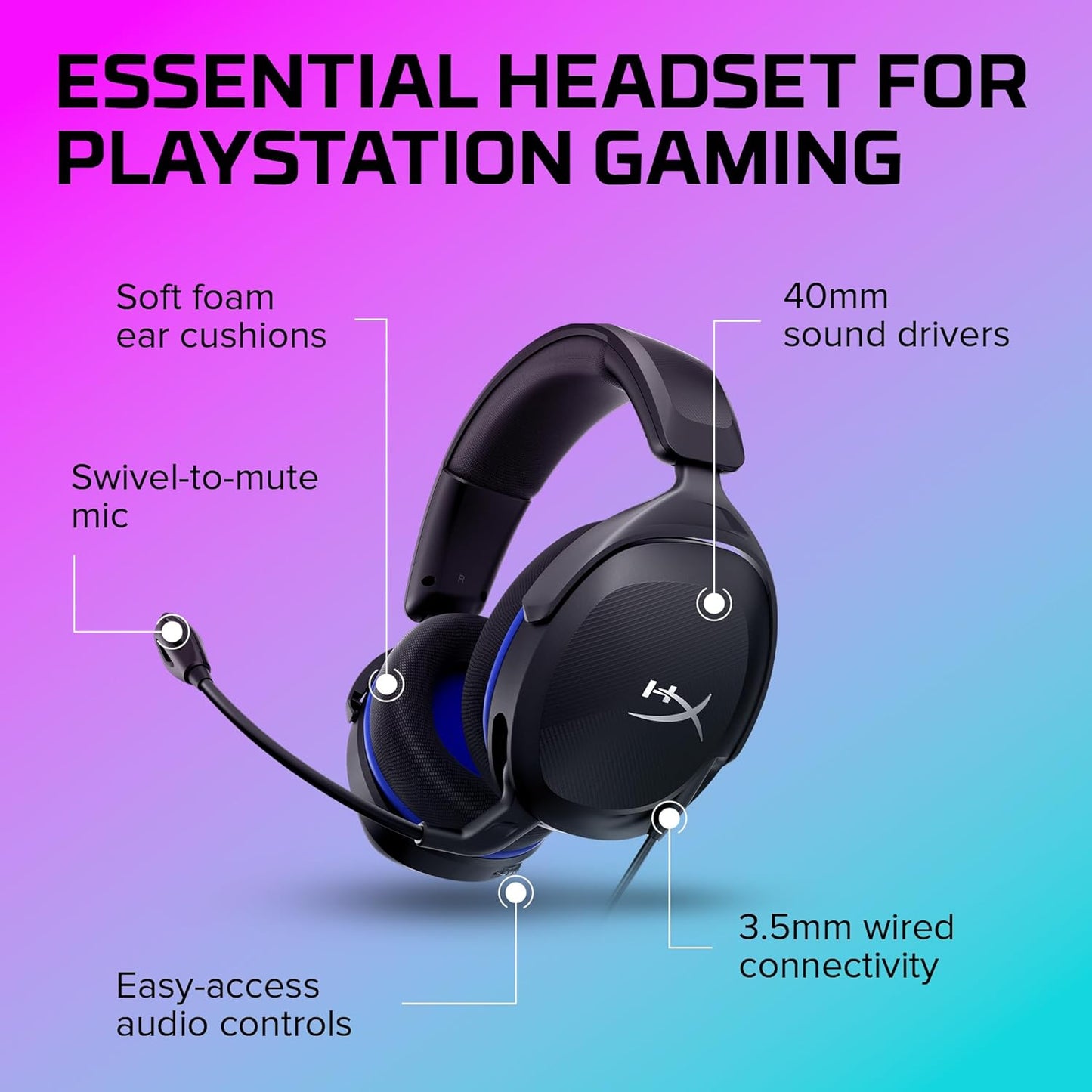 HyperX Cloud Stinger 2 Core – PC Gaming Headset, Lightweight Over-Ear Headset with mic, Swivel-to-Mute mic Function, DTS Headphone:X Spatial Audio, 40mm Drivers,Black