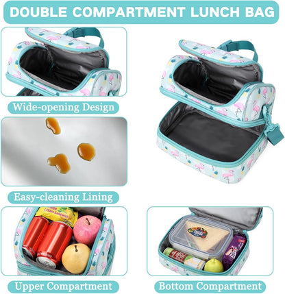 VASCHY Lunch Box Bag Men, Insulated Two Compartments Bento Cooler Bags for Adults/Women/Kids for School,Daycare,Kindergarten,Picnic Black