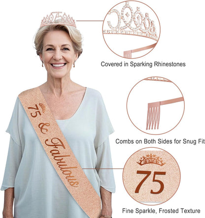 40th Birthday Decorations for Women,32pcs 40th Birthday Party Decorations,Including Backdrop, Crown,Sash,banner, Hanging Swirl,Cake Topper,balloons,Paper Fans,Anniversary Card and paper fans