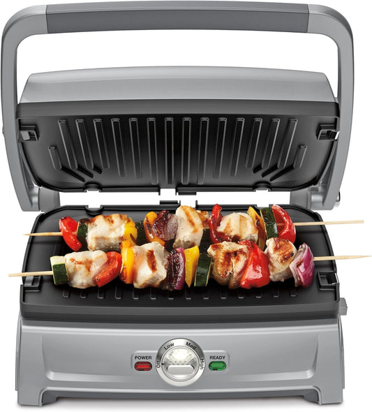 Cuisinart Compact Electric Griddler, 5 Ways to Cook, Non-Stick Cooking Plates, Silver (GR-102C)