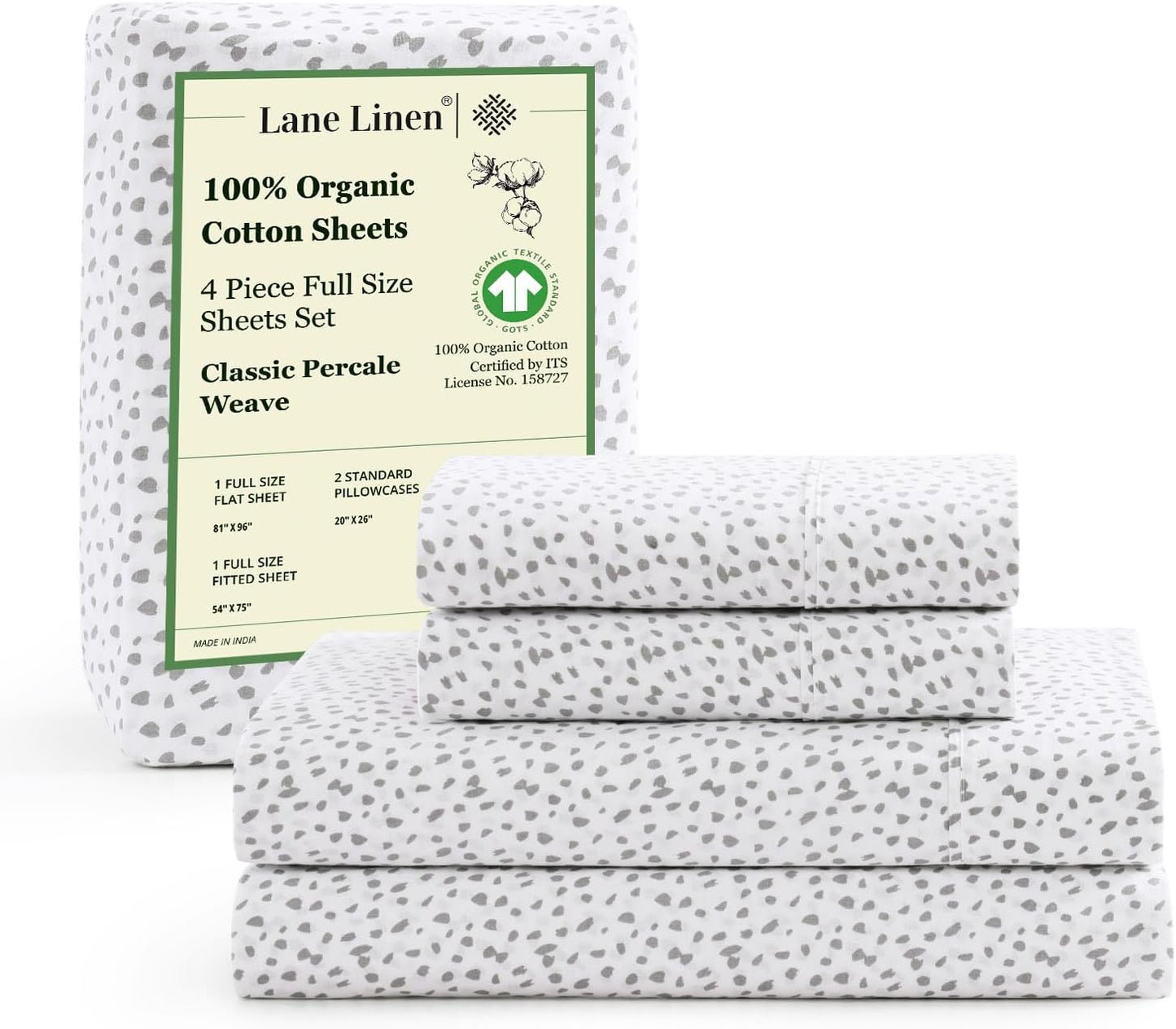 Lane Linen 100% Organic Cotton Queen Sheet Set, 4-Piece Percale Bed Sheets for Queen Bed - Soft, Breathable, Hypoallergenic, Deep Pocket Fits Mattress Up to 15" Deep, Hotel Quality Sheets - White