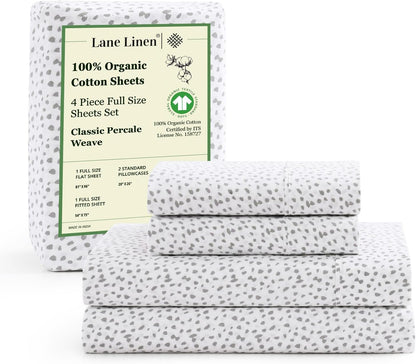 Lane Linen 100% Organic Cotton Queen Sheet Set, 4-Piece Percale Bed Sheets for Queen Bed - Soft, Breathable, Hypoallergenic, Deep Pocket Fits Mattress Up to 15" Deep, Hotel Quality Sheets - White