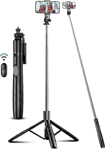 71" Phone Tripod & Selfie Stick, All in One Extendable Cell Phone Tripod with Wireless Remote, Travel Tripods Stand for iPhone 360° Rotation Compatible with iPhone Android Phone, Camera