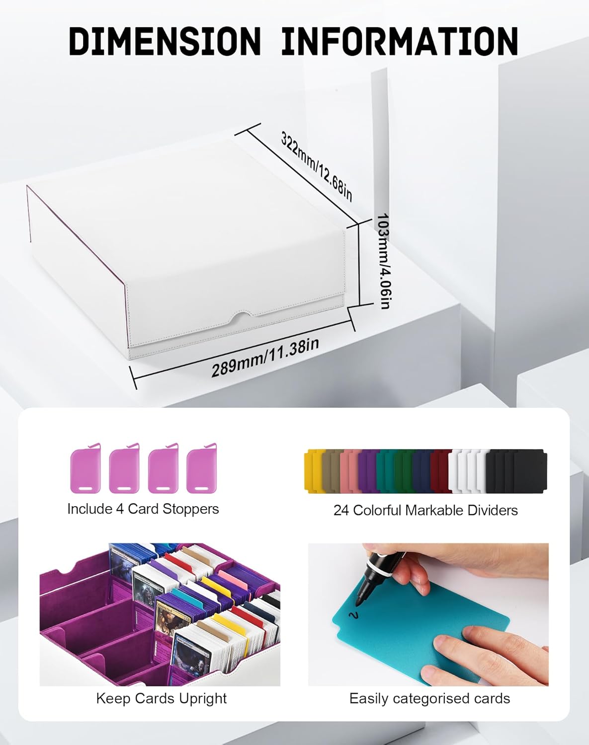 ZLCA Card Storage Box for MTG PTCG, Commander Deck Box Holds 3000+ Cards, Card Storage Case with 4 Stoppers, Card Organizer for TCG Sport Cards (Black)