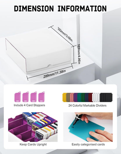 ZLCA Card Storage Box for MTG PTCG, Commander Deck Box Holds 3000+ Cards, Card Storage Case with 4 Stoppers, Card Organizer for TCG Sport Cards (Black)