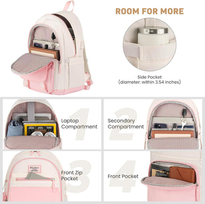 WINDARS School Backpack for Teen Girls, Cute College Backpacks for Women Students Aesthetic Bookbag Large 15.6 Inch Laptop Bag Middle School Travel Back Pack (Khaki Beige)