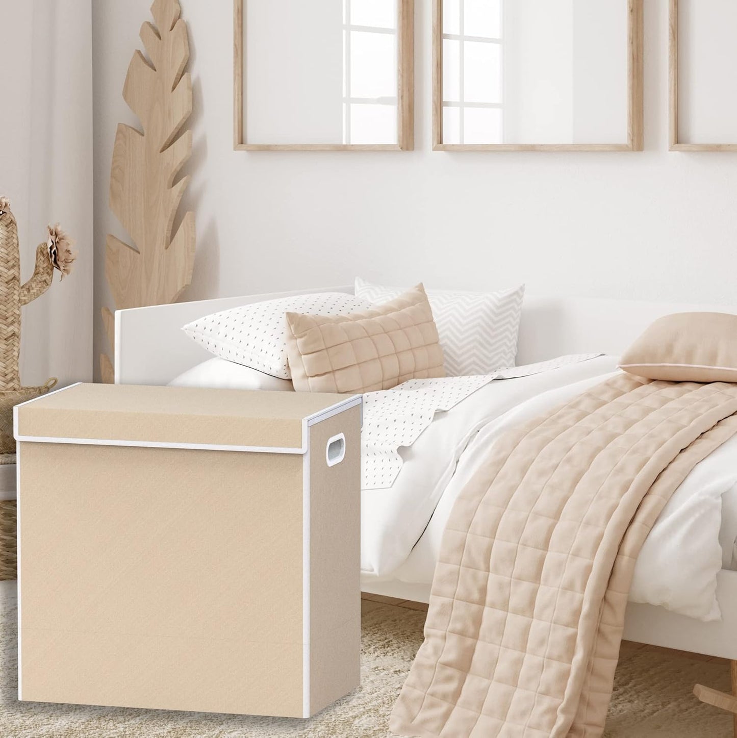 SimpleHouseware Double Laundry Hamper with Lid and Removable Laundry Bags, Beige