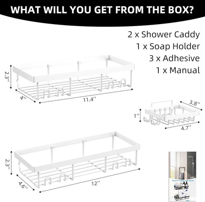 MOFOROCO 3-Pack Shower Caddy Basket Shelf with Soap Holder, No Drilling Traceless Adhesive Shower Wall Shelves, Rustproof Black Bathroom Shower Storage Organizer…