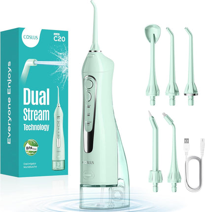 COSLUS Water Teeth Flosser: 300ML Cordless Electric Water Tooth Flossing Rechargeable IPX7 Waterproof Portable Travel Flossers Set for Teeth